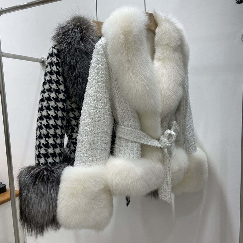 Brinley Tweed Fur Coat - Y2K Grunge & 90S Retro Style, Perfect For Y2K Party & Brinley Tweed Fur Coat - Y2K Grunge & 90S Retro Style, Perfect For Y2K Party &