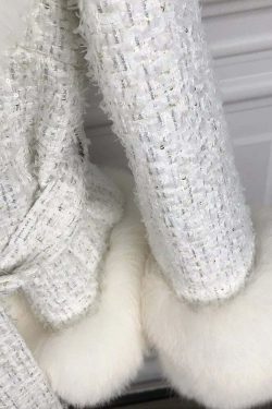 Brinley Tweed Fur Coat - Y2K Grunge & 90S Retro Style, Perfect For Y2K Party &