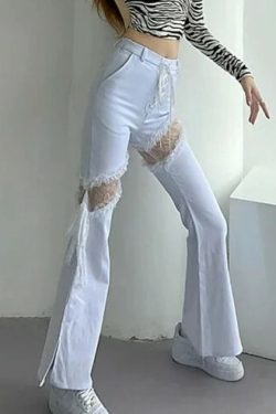 Brynlee Lace Stitching High Waist Jeans - Y2K Summer, 90S Fashion, Grunge, Retro, Y2K Club Out
