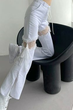Brynlee Lace Stitching High Waist Jeans - Y2K Summer, 90S Fashion, Grunge, Retro, Y2K Club Out