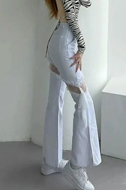 Brynlee Lace Stitching High Waist Jeans - Y2K Summer, 90S Fashion, Grunge, Retro, Y2K Club Out