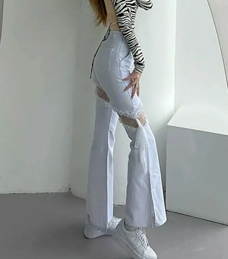 Brynlee Lace Stitching High Waist Jeans - Y2K Summer, 90S Fashion, Grunge, Retro, Y2K Club Out Brynlee Lace Stitching High Waist Jeans - Y2K Summer, 90S Fashion, Grunge, Retro, Y2K Club Out