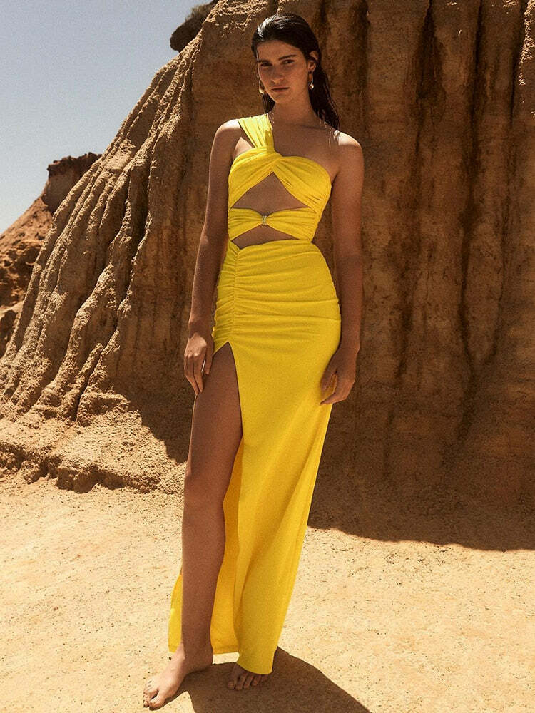 Callisto One Shoulder Maxi Dress - Y2K Summer, 90S Fashion, Grunge, Retro, Party & Club Outfits