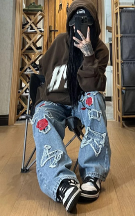 Chloe Embroidered Loose Pants - Y2K Summer Grunge, 90S Retro, Pastel Goth, Y2K Club Outfits Chloe Embroidered Loose Pants - Y2K Summer Grunge, 90S Retro, Pastel Goth, Y2K Club Outfits