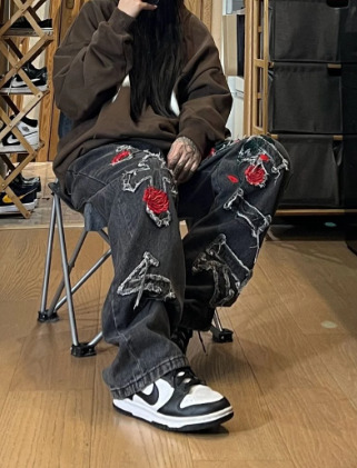 Chloe Embroidered Loose Pants - Y2K Summer Grunge, 90S Retro, Pastel Goth, Y2K Club Outfits Chloe Embroidered Loose Pants - Y2K Summer Grunge, 90S Retro, Pastel Goth, Y2K Club Outfits