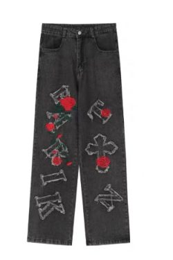 Chloe Embroidered Loose Pants - Y2K Summer Grunge, 90S Retro, Pastel Goth, Y2K Club Outfits