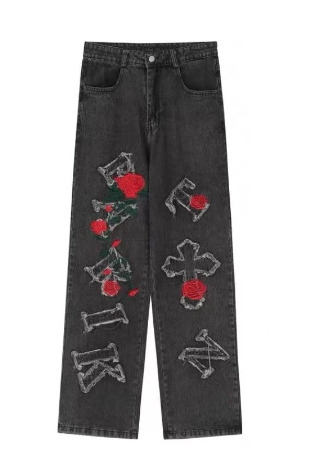 Chloe Embroidered Loose Pants - Y2K Summer Grunge, 90S Retro, Pastel Goth, Y2K Club Outfits Chloe Embroidered Loose Pants - Y2K Summer Grunge, 90S Retro, Pastel Goth, Y2K Club Outfits