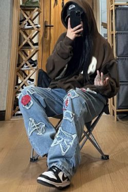 Chloe Embroidered Loose Pants - Y2K Summer Grunge, 90S Retro, Pastel Goth, Y2K Club Outfits