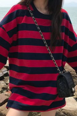 Chloe Striped Oversized Shirt - Y2K Summer Grunge, 90S Retro, Pastel Goth, Y2K Club & Party