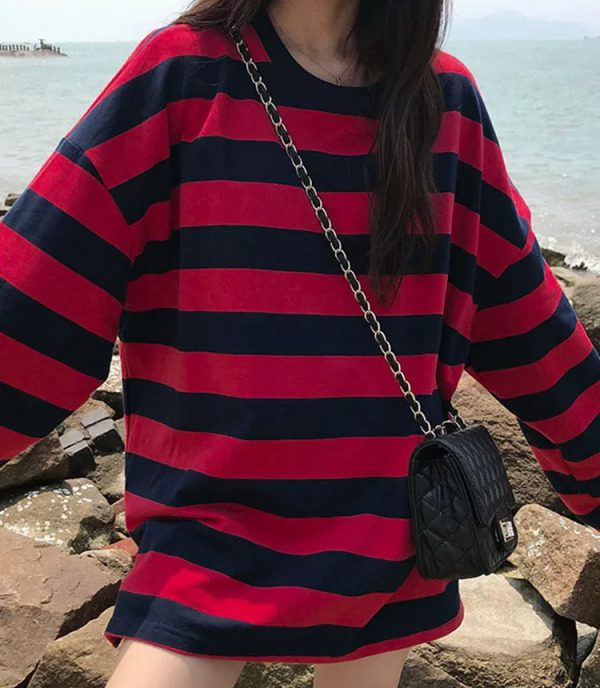 Chloe Striped Oversized Shirt - Y2K Summer Grunge, 90S Retro, Pastel Goth, Y2K Club & Party