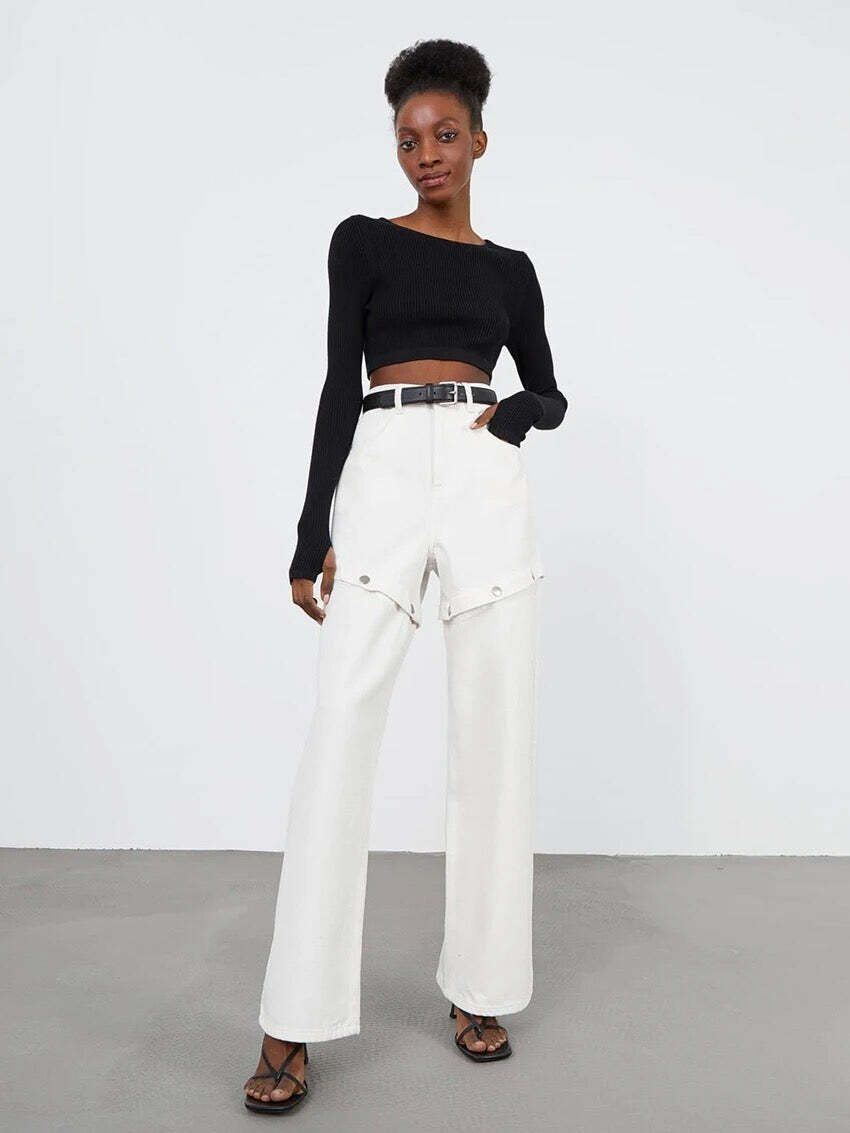 Cloe Spliced Trousers - Y2K Summer, 90S Grunge, Retro Style, Y2K Club & Party Out Cloe Spliced Trousers - Y2K Summer, 90S Grunge, Retro Style, Y2K Club & Party Out