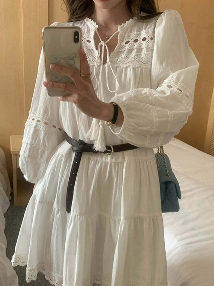 Colorfaith Dr9976 Y2K Grunge Cutout Lace High Waist Mini Dress With Belt - 90S Summer Fashion Colorfaith Dr9976 Y2K Grunge Cutout Lace High Waist Mini Dress With Belt - 90S Summer Fashion