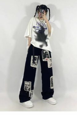 Cora Patchwork Pants - Y2K Summer Grunge, 90S Retro, Gothic Y2K, Y2K Club & Party Out