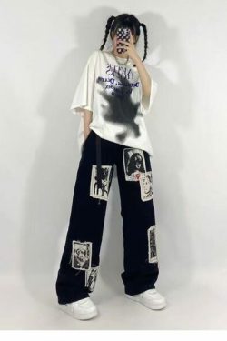 Cora Patchwork Pants - Y2K Summer Grunge, 90S Retro, Gothic Y2K, Y2K Club & Party Out
