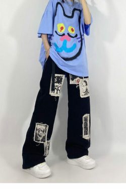 Cora Patchwork Pants - Y2K Summer Grunge, 90S Retro, Gothic Y2K, Y2K Club & Party Out