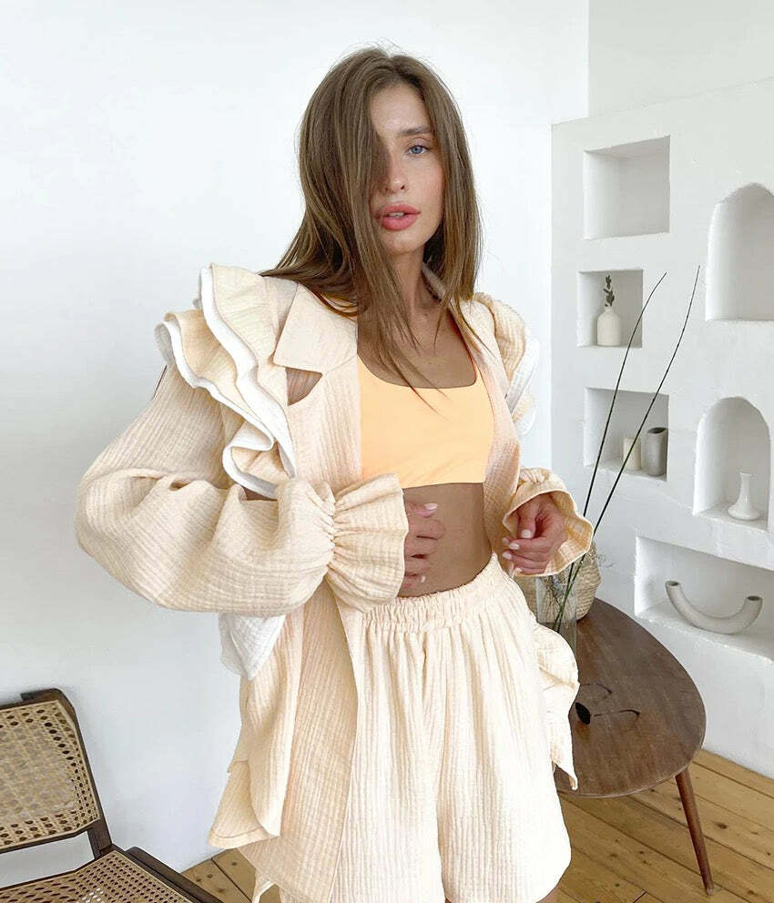 Courtney Ruffle Co-Ord Set - Y2K Summer Outfits, 90S Fashion, Grunge, Retro Style, Y2K Courtney Ruffle Co-Ord Set - Y2K Summer Outfits, 90S Fashion, Grunge, Retro Style, Y2K