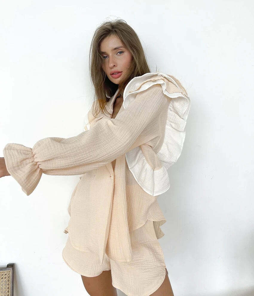 Courtney Ruffle Co-Ord Set - Y2K Summer Outfits, 90S Fashion, Grunge, Retro Style, Y2K Courtney Ruffle Co-Ord Set - Y2K Summer Outfits, 90S Fashion, Grunge, Retro Style, Y2K