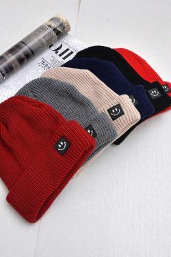 Cute Smiley Knit Beanie - Y2K Summer, 90S Grunge, Retro 70S, Pastel Goth, Y2K