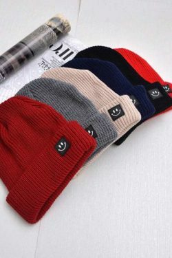 Cute Smiley Knit Beanie - Y2K Summer, 90S Grunge, Retro 70S, Pastel Goth, Y2K