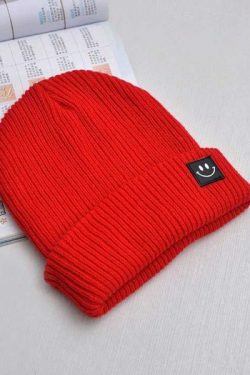 Cute Smiley Knit Beanie - Y2K Summer, 90S Grunge, Retro 70S, Pastel Goth, Y2K