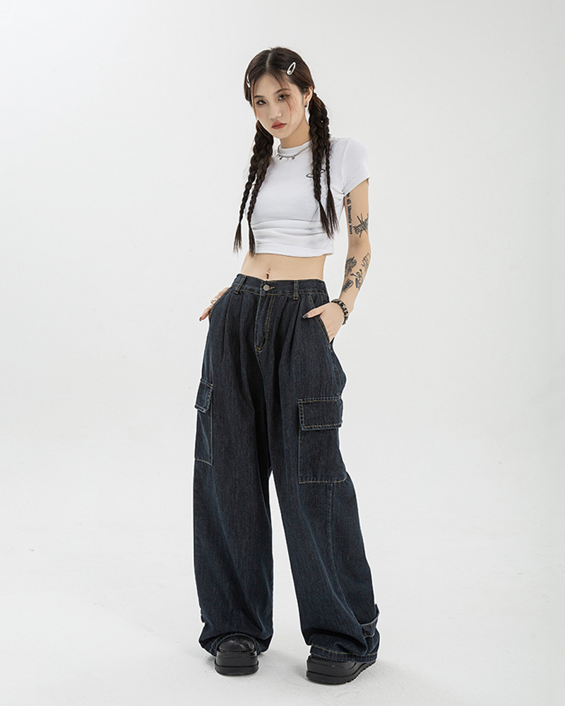 Dark Blue Baggy Jeans - Y2K Summer Grunge, 90S Retro, Hip Hop Fashion, Y2K Club & Party Outfits Dark Blue Baggy Jeans - Y2K Summer Grunge, 90S Retro, Hip Hop Fashion, Y2K Club & Party Outfits
