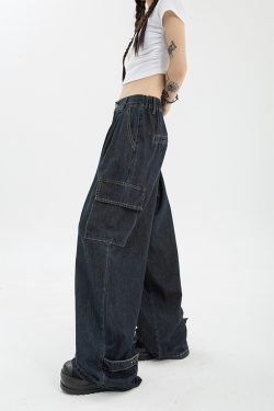 Dark Blue Baggy Jeans - Y2K Summer Grunge, 90S Retro, Hip Hop Fashion, Y2K Club & Party Outfits