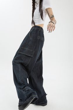 Dark Blue Baggy Jeans - Y2K Summer Grunge, 90S Retro, Hip Hop Fashion, Y2K Club & Party Outfits