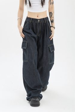 Dark Blue Baggy Jeans - Y2K Summer Grunge, 90S Retro, Hip Hop Fashion, Y2K Club & Party Outfits