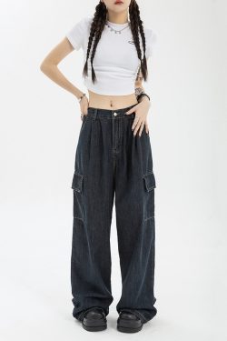 Dark Blue Baggy Jeans - Y2K Summer Grunge, 90S Retro, Hip Hop Fashion, Y2K Club & Party Outfits