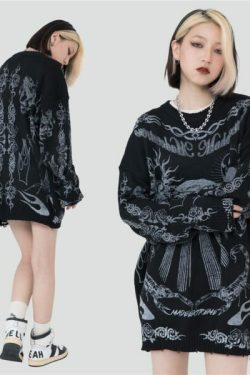 Dark Visions Sweater - Y2K Grunge, 90S Fashion, Retro Goth, Summer Y2K Outfits, Pastel Goth