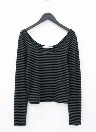 Deeptown Vintage Y2K Striped Crop Tops - 90S Grunge Aesthetic Long Sleeve Casual Tees Deeptown Vintage Y2K Striped Crop Tops - 90S Grunge Aesthetic Long Sleeve Casual Tees