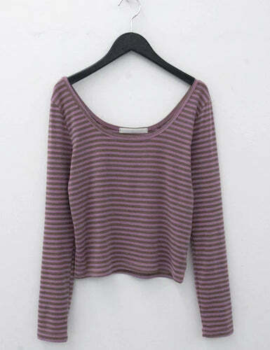 Deeptown Vintage Y2K Striped Crop Tops - 90S Grunge Aesthetic Long Sleeve Casual Tees Deeptown Vintage Y2K Striped Crop Tops - 90S Grunge Aesthetic Long Sleeve Casual Tees