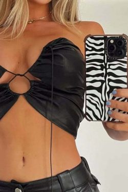 Delilah Pu Leather Top - Y2K Summer Grunge, 90S Retro, Gothic Y2K, Party & Club Outfits