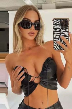 Delilah Pu Leather Top - Y2K Summer Grunge, 90S Retro, Gothic Y2K, Party & Club Outfits