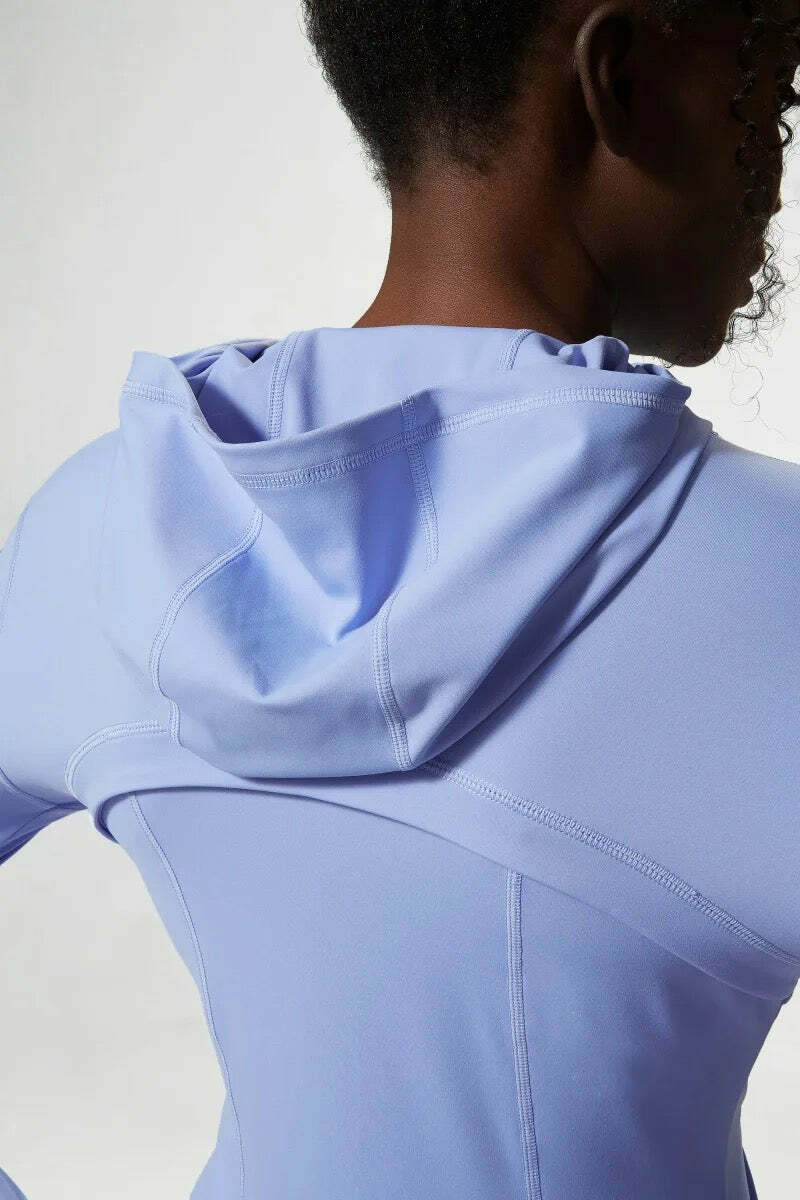 Doina Blue Hooded Long Sleeve Sports Top - Y2K Summer, 90S Fashion, Grunge, Retro Style Doina Blue Hooded Long Sleeve Sports Top - Y2K Summer, 90S Fashion, Grunge, Retro Style