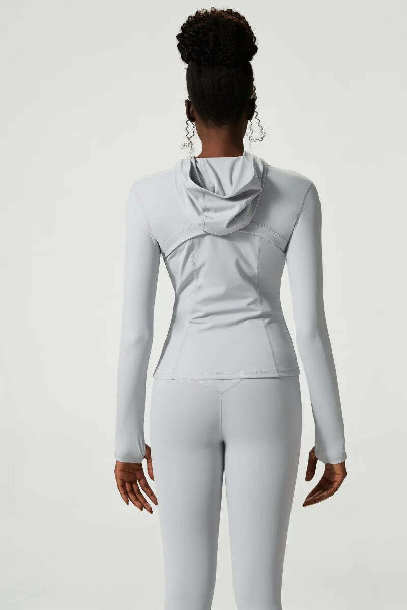 Doina Hooded Long Sleeve Sports Top Ice Grey - Y2K Summer, 90S Fashion, Grunge, Retro Style Doina Hooded Long Sleeve Sports Top Ice Grey - Y2K Summer, 90S Fashion, Grunge, Retro Style