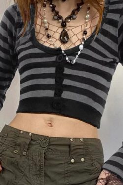 Eleanor Striped Long Sleeve Crop Top - Y2K Fashion, 90S Grunge, Retro Summer Outfit
