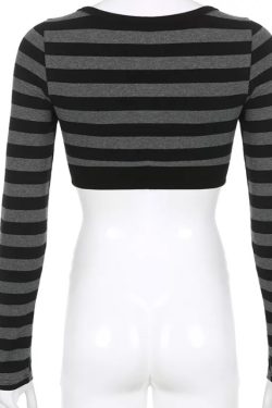 Eleanor Striped Long Sleeve Crop Top - Y2K Fashion, 90S Grunge, Retro Summer Outfit