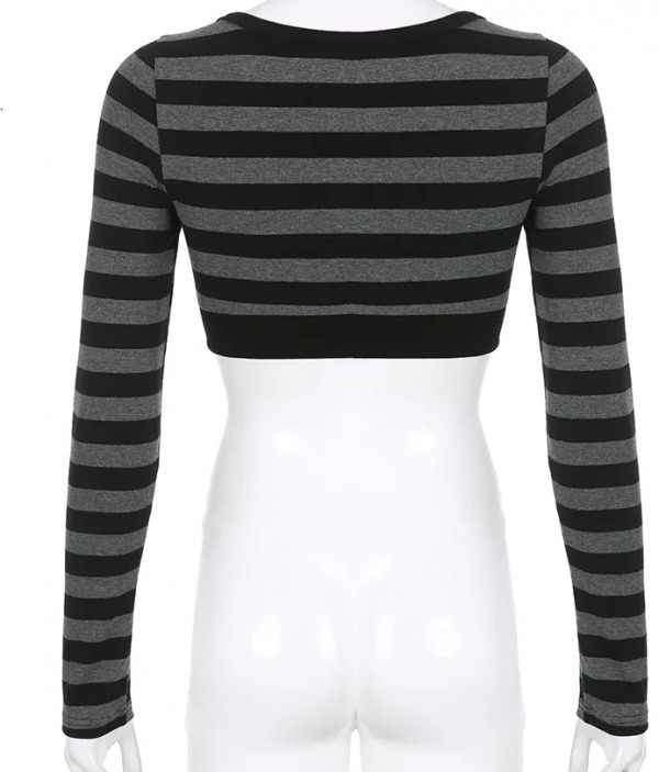 Eleanor Striped Long Sleeve Crop Top - Y2K Fashion, 90S Grunge, Retro Summer Outfit Eleanor Striped Long Sleeve Crop Top - Y2K Fashion, 90S Grunge, Retro Summer Outfit