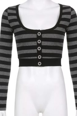 Eleanor Striped Long Sleeve Crop Top - Y2K Fashion, 90S Grunge, Retro Summer Outfit