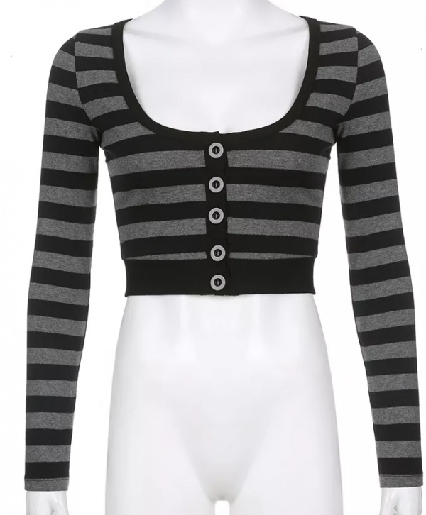 Eleanor Striped Long Sleeve Crop Top - Y2K Fashion, 90S Grunge, Retro Summer Outfit Eleanor Striped Long Sleeve Crop Top - Y2K Fashion, 90S Grunge, Retro Summer Outfit