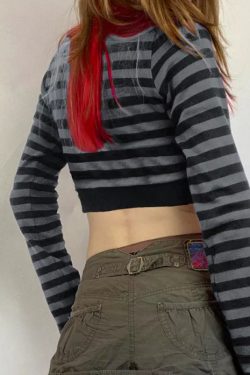Eleanor Striped Long Sleeve Crop Top - Y2K Fashion, 90S Grunge, Retro Summer Outfit