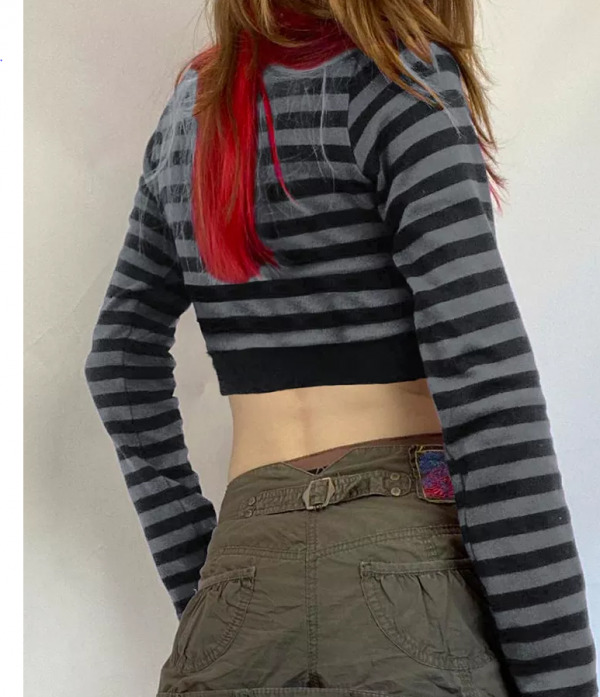 Eleanor Striped Long Sleeve Crop Top - Y2K Fashion, 90S Grunge, Retro Summer Outfit Eleanor Striped Long Sleeve Crop Top - Y2K Fashion, 90S Grunge, Retro Summer Outfit