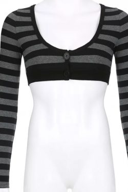 Eleanor Striped Long Sleeve Crop Top - Y2K Fashion, 90S Grunge, Retro Summer Outfit