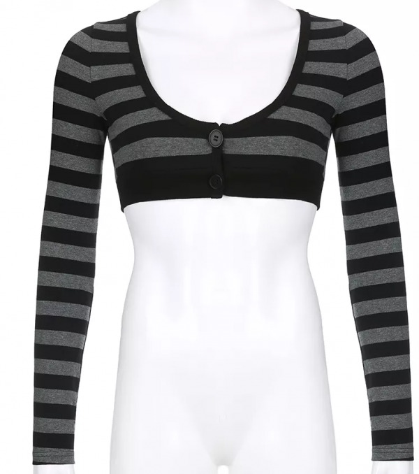 Eleanor Striped Long Sleeve Crop Top - Y2K Fashion, 90S Grunge, Retro Summer Outfit Eleanor Striped Long Sleeve Crop Top - Y2K Fashion, 90S Grunge, Retro Summer Outfit
