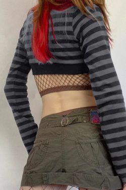 Eleanor Striped Long Sleeve Crop Top - Y2K Fashion, 90S Grunge, Retro Summer Outfit