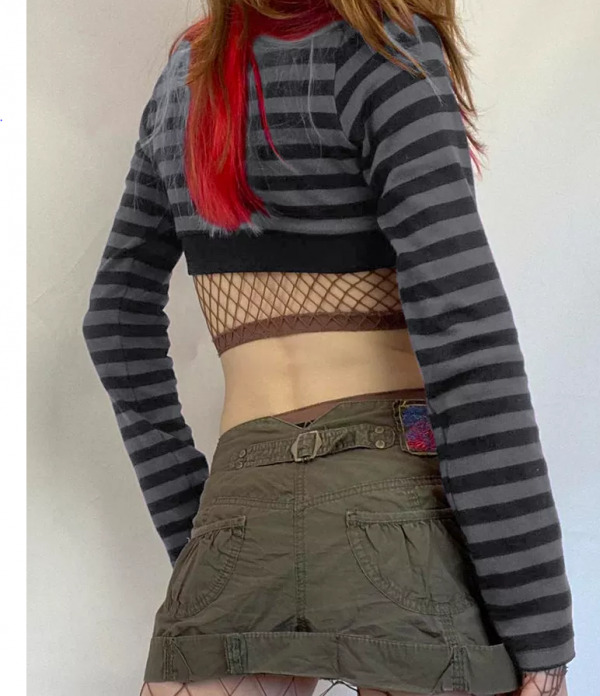 Eleanor Striped Long Sleeve Crop Top - Y2K Fashion, 90S Grunge, Retro Summer Outfit Eleanor Striped Long Sleeve Crop Top - Y2K Fashion, 90S Grunge, Retro Summer Outfit
