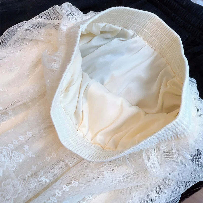 Elegant Y2K Lace Patchwork Tulle Skirt - Romantic Polka Dot High Waist Tiered Mesh Midi Skirt