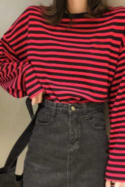 Eliana Long Sleeve Striped Shirt - Y2K Summer, 90S Grunge, Retro, Pastel Goth, Y2K Club Outfit