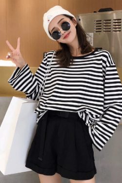 Eliana Long Sleeve Striped Shirt - Y2K Summer, 90S Grunge, Retro, Pastel Goth, Y2K Club Outfit